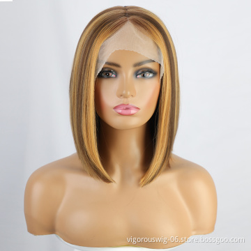 Vigorous Women wigs T Lace Front Hair Synthetic Straight Wigs Honey Blonde Highlights Wigs Heat Resistant for Daily Party Use